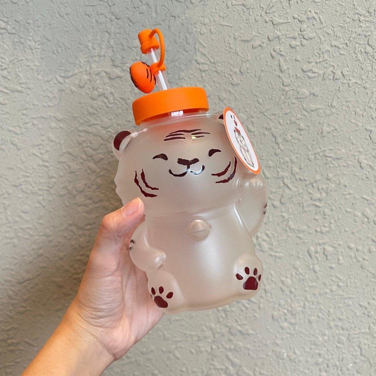 Tiger Shaped 700ml / 24oz Glass Straw Cup with Paw Topper (Starbucks China 2022 Chinese Lunar New Year Collection)